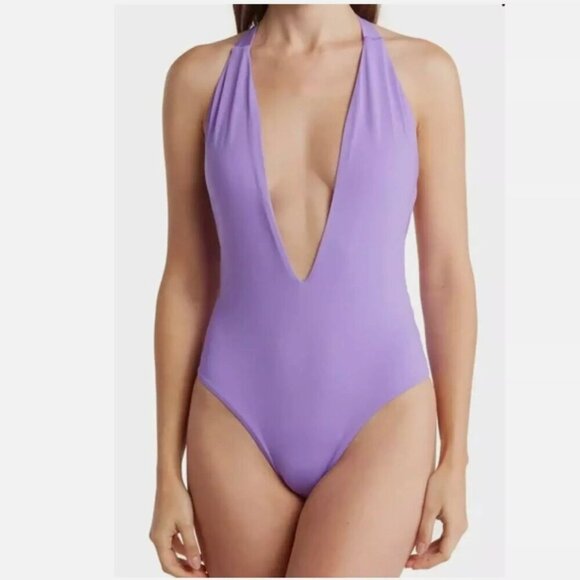 Maaji Deep Scoop Tie Dye Reversible One Piece‎ Swimsuit Small Pink Purple Halter - Picture 6 of 7